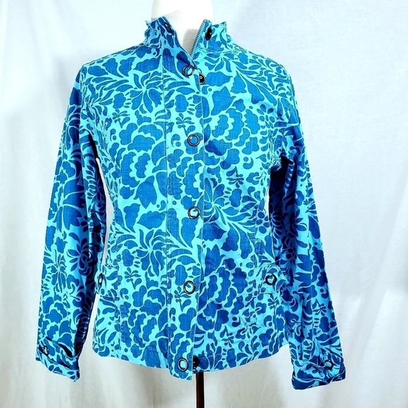 Coldwater Creek Turquoise Floral Denim Jacket - Picture 1 of 11
